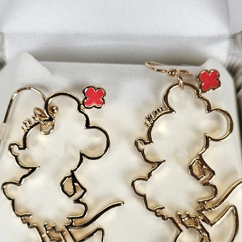 Minnie Mouse Dangling Earrings Outline Gold Colored